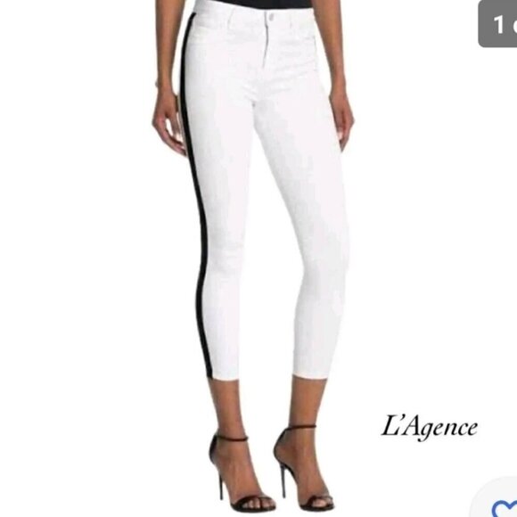 NWT L'AGENCE Margot High Rise Skinny Jean in Blanc Velvet Stripe - Size 23 - Picture 9 of 9